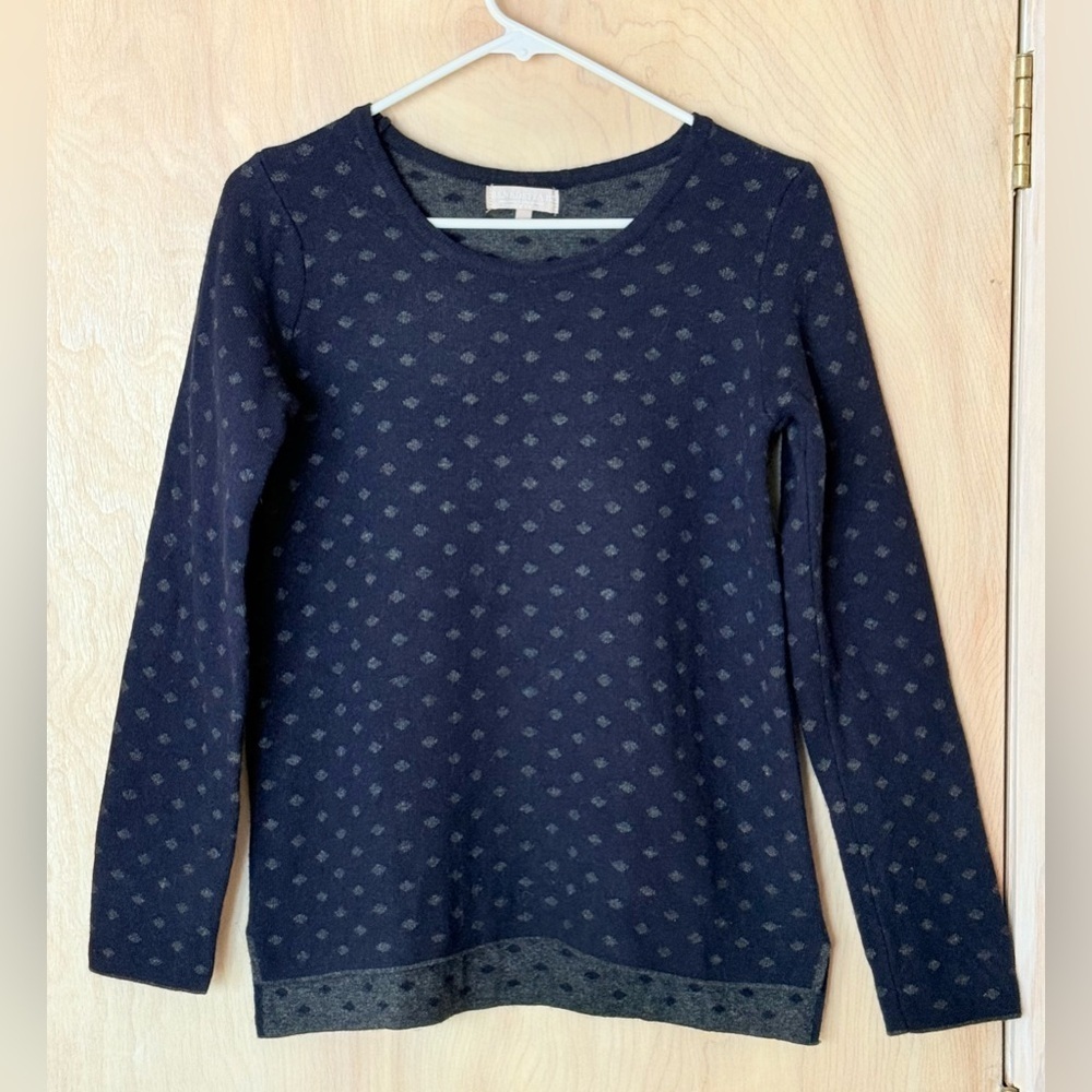 Benedetta B Italian Merino Cashmere Sweater Navy Birdseye Hi-Low Hem Med